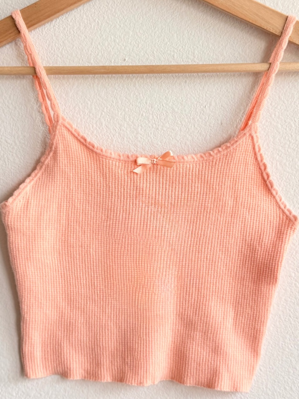 Peach Crop Top Lottie Moss Stretch Waffle Knit Y2K Tank Soft Girl Small